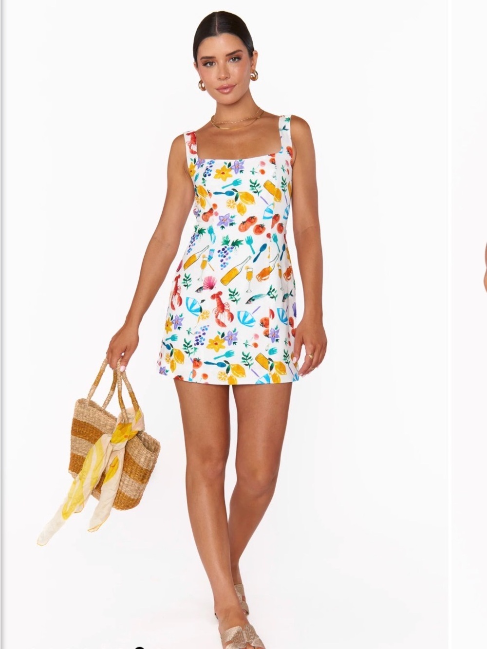 NWT Show Me Your MuMu White Mini Dress with Multicolor Summer Print - Picture 2 of 6